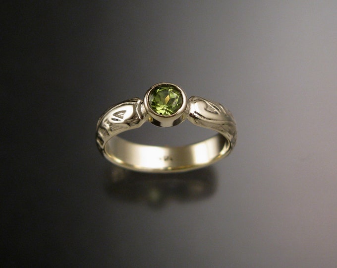 Peridot Wedding ring bezel 14k Green Gold Victorian Floral pattern Engagement ring made to order in your size