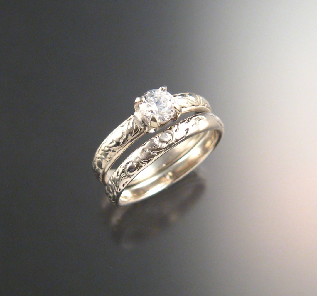 White Sapphire Wedding Set Sterling Silver Diamond Substitute - Etsy