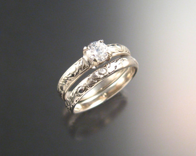 White Sapphire Wedding set Sterling Silver Diamond substitute ring made to order in your size