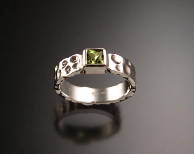 Peridot square Moonscape ring handcrafted in Sterling Silver made to order in your size
