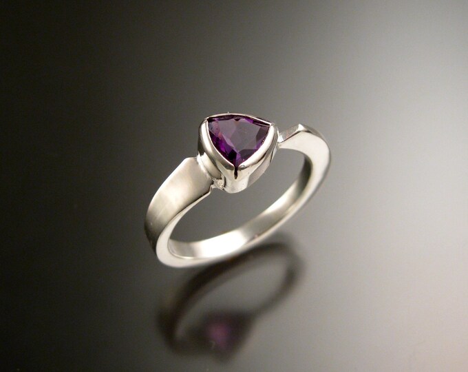 Amethyst triangle ring 14k white Gold bezel set Stone Asymmetrical setting made to order in your Size