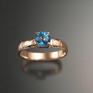 Blue Topaz Wedding ring 14k rose Gold made to order in your size