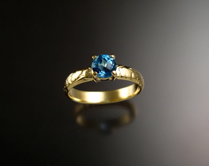 Blue Topaz Wedding ring 14k Green Gold Victorian Floral pattern Engagement ring made to order in your size