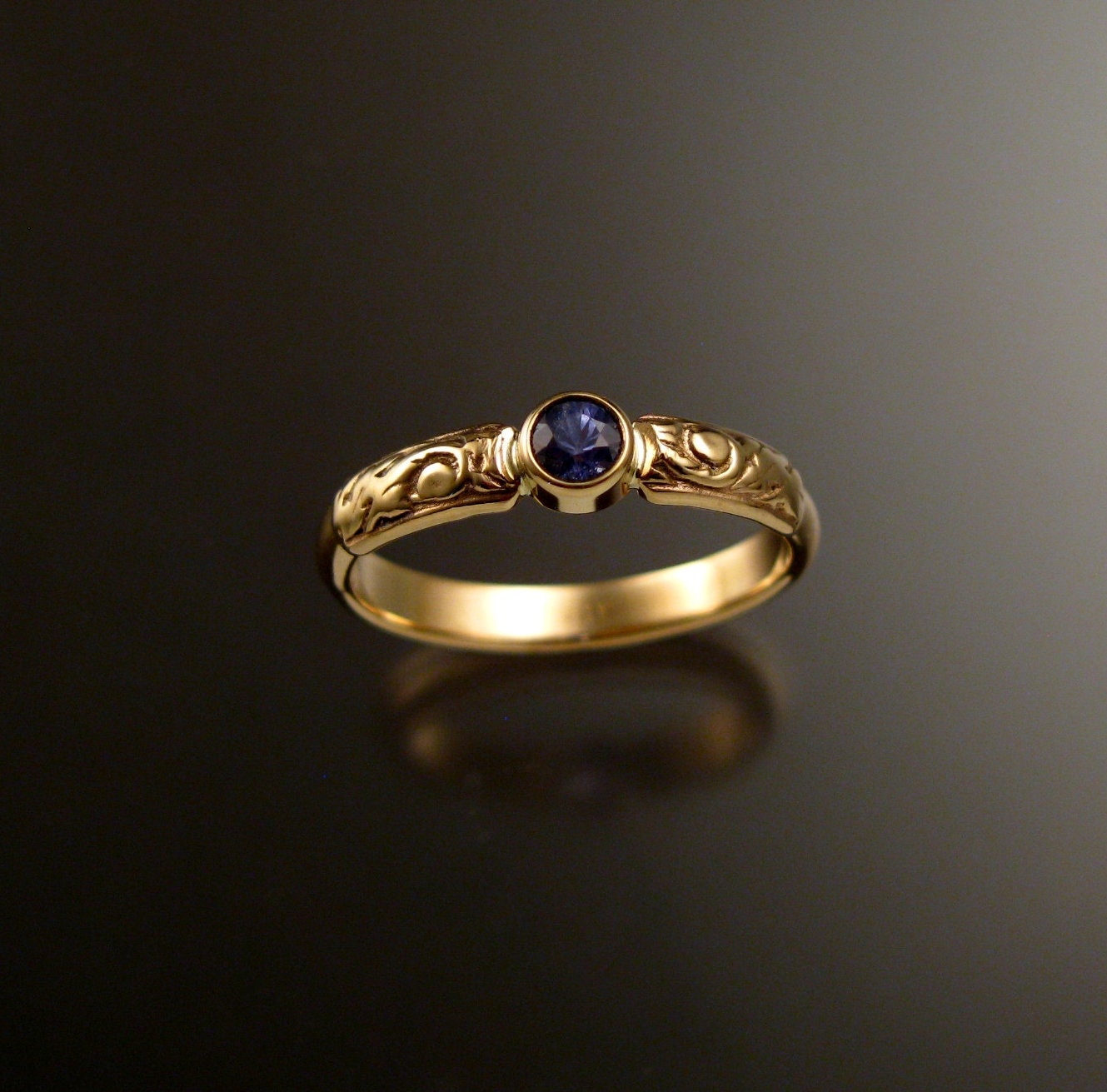 Purple Sapphire Wedding ring 14k Yellow Gold Victorian