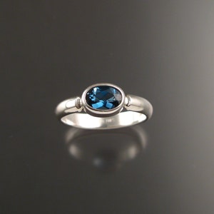 London Blue Topaz Sterling Silver handmade ring with bezel set east west stone stacking ring made to order in your size