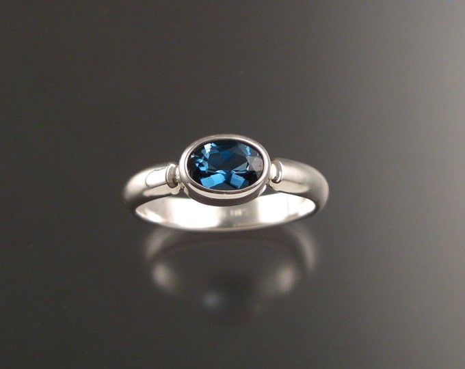 London Blue Topaz Sterling Silver handmade ring with bezel set east west stone stacking ring made to order in your size