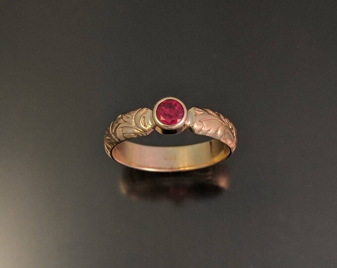 Ruby engagement ring 14k yellow gold natural Madagascar blood red Ruby ring made to order in your size Victorian floral pattern band ring
