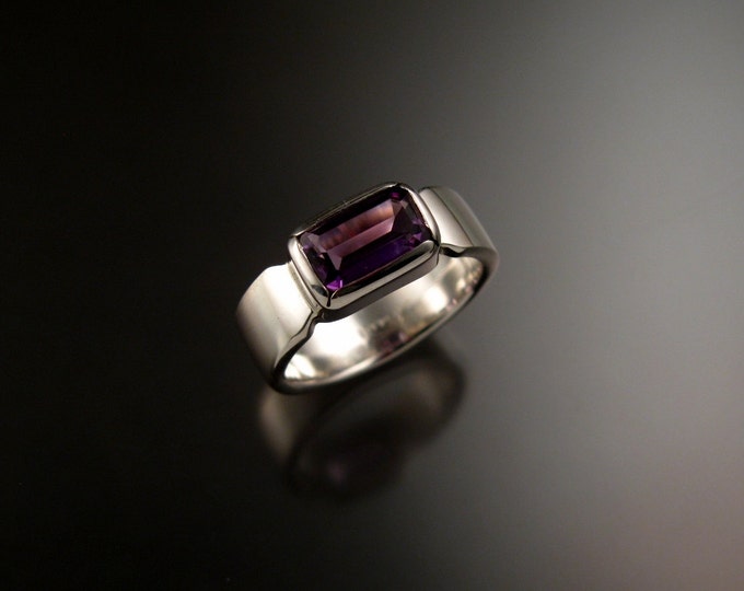 Amethyst ring Sterling silver rectangular cut stone made to order in your size