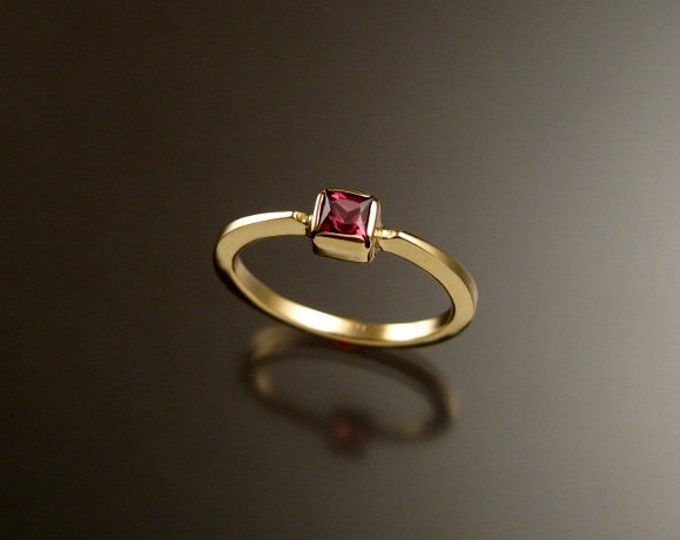 Pink Tourmaline square stone stackable ring 14k Yellow Gold ring made to order in your size