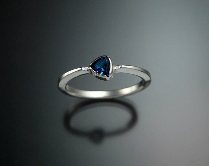 Stackable London blue Topaz triangle ring 14k white Gold stacking ring Made to order in your size