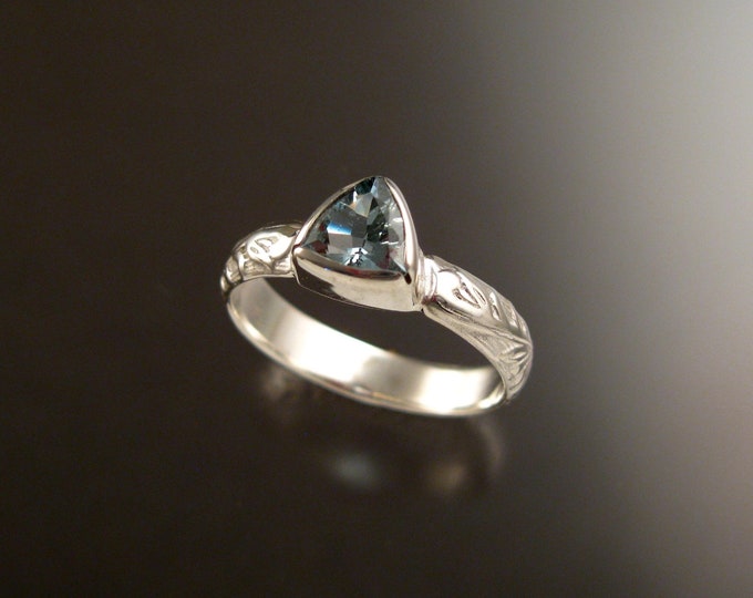 Aquamarine Triangle ring Sterling Silver Victorian bezel set stone ring made to order in your size