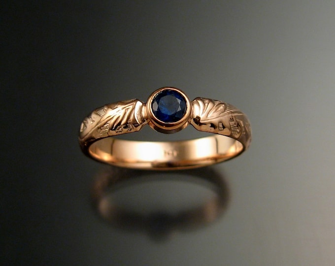Sapphire Natural Cornflower blue  Wedding ring 14k rose Gold Victorian bezel set ring made to order in your size