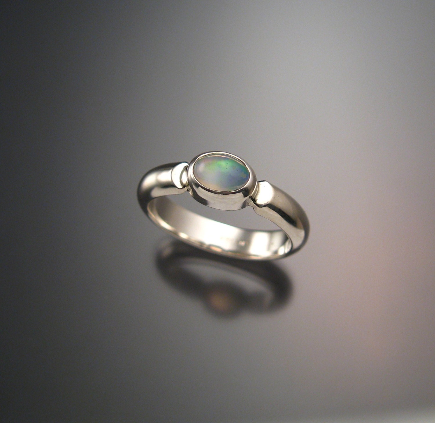 Opal Ring Sterling Silver Bezel set Crystal Opal Ring In Your Size