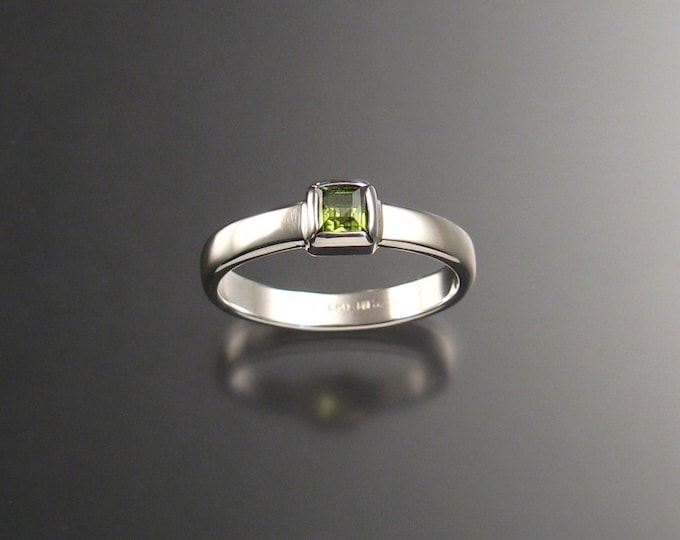 Peridot ring handmade to order in your size Sterling Silver square stone bezel set ring