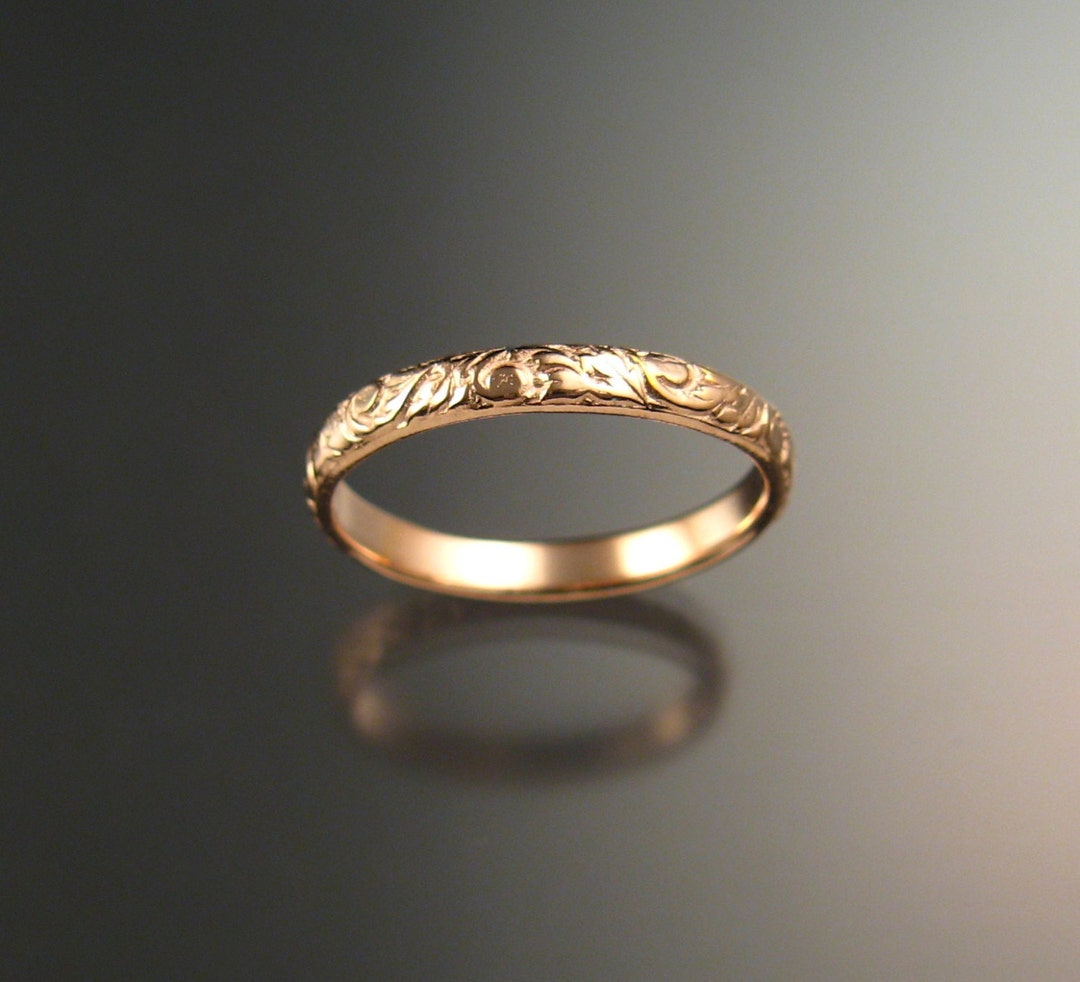 14k Rose Gold 2.7 Wide X 1mm Thick Floral Pattern Band Wedding Ring ...