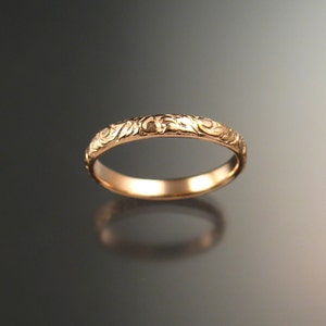 14k Rose Gold 2.7 wide  x 1mm thick Floral pattern Band wedding ring made to order in your size Victorian wedding band Pink Gold ring