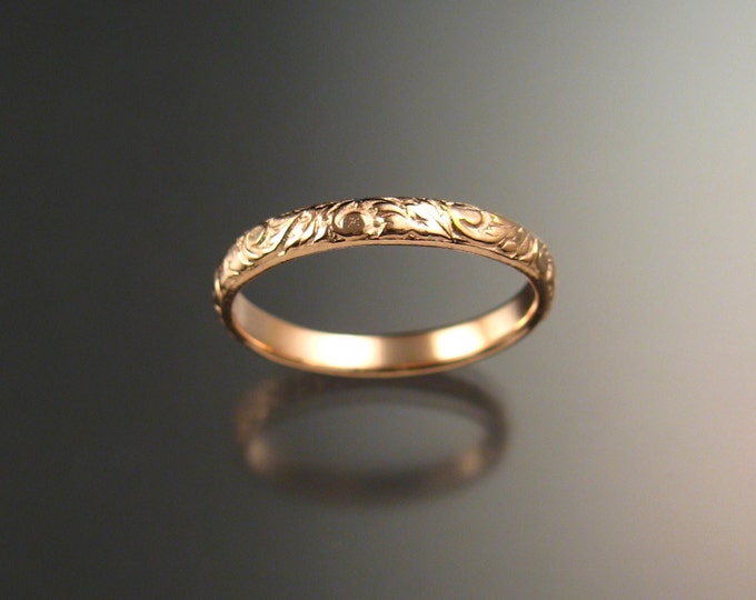 14k Rose Gold 2.7 wide  x 1mm thick Floral pattern Band wedding ring made to order in your size Victorian wedding band Pink Gold ring