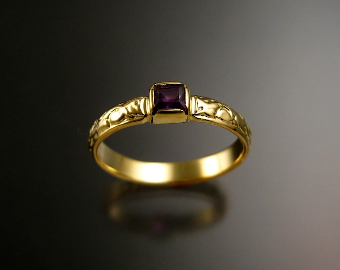 Amethyst Wedding ring 14k Green Gold Victorian bezel set Natural square cut ring made to order in your size