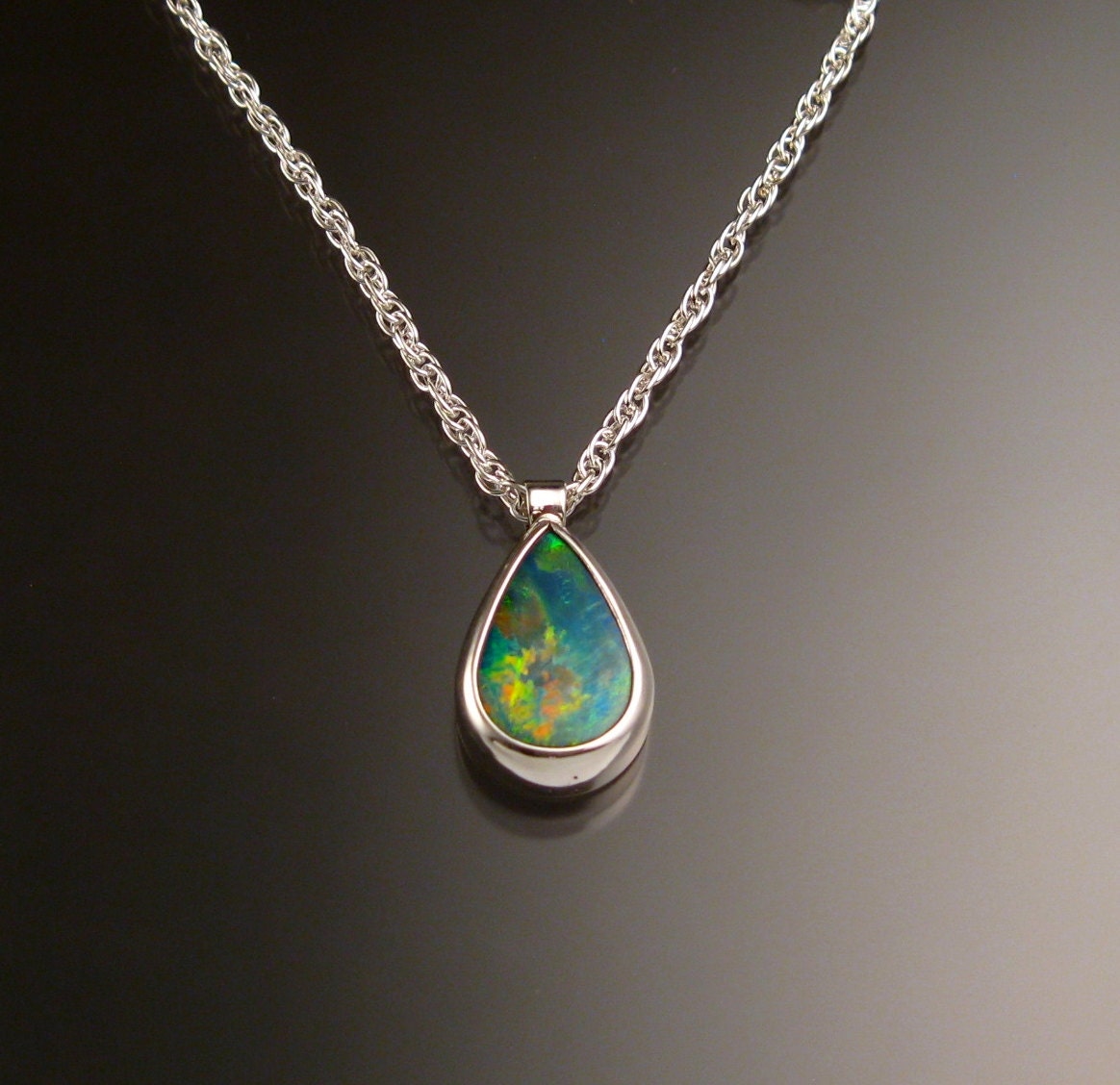 Blue Australian Boulder Opal necklace Sterling Silver large stone