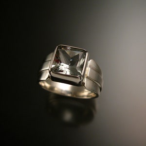 Prasiolite square cut large stone Sterling Silver Green Amethyst wide band made to order in your size