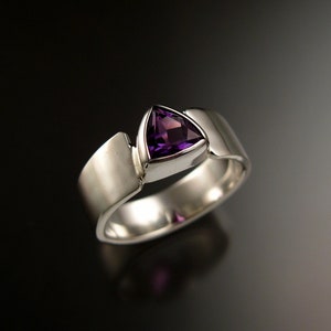 Amethyst Trillion cut triangle ring set in Sterling Silver made to order in your size