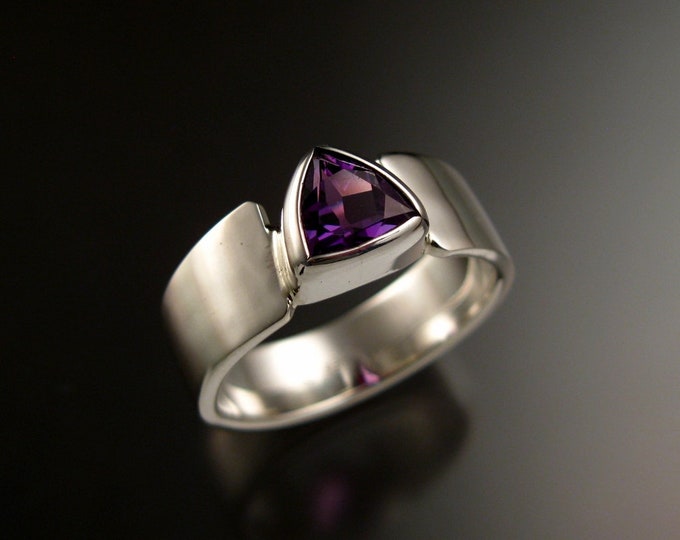 Amethyst Trillion cut triangle ring set in Sterling Silver made to order in your size