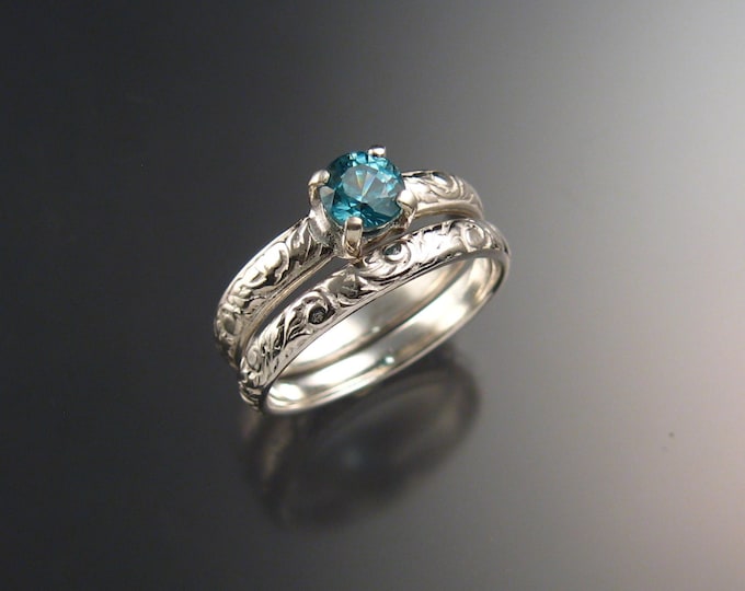 Blue Zircon Wedding ring 14k White Gold blue Diamond substitute ring made to order in your size