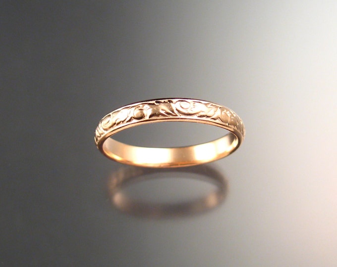 Rose Gold 3.25 mm Floral pattern Band 14k Pink Gold wedding ring made to order in your size Victorian wedding band