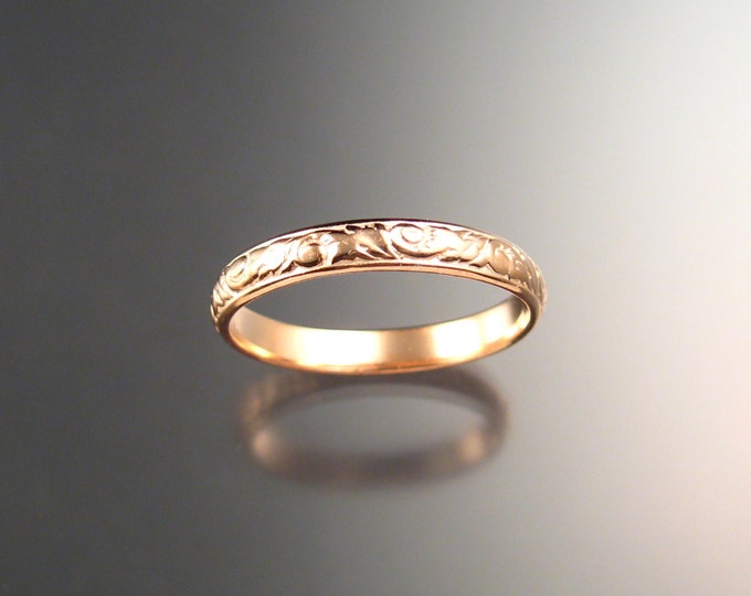 Stackable 14k rose Gold 3.25 mm Floral pattern Band Pink Gold wedding ring made to order in your size Victorian wedding band