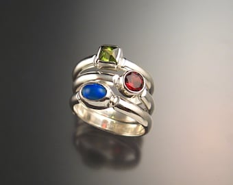 Stackable Mothers ring set of Three rings Made to order in Sterling Silver Handmade in your size Birthstone rings
