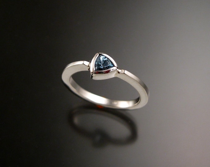 Blue Topaz Triangle stackable ring Sterling Silver bezel set stone made to order in your size