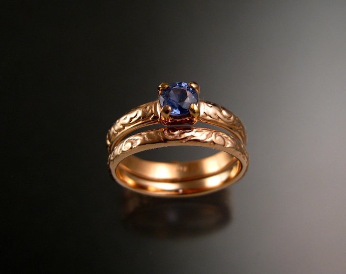 Sapphire Natural Violet/Blue Wedding set 14k Rose Gold Victorian rings made to order in your size