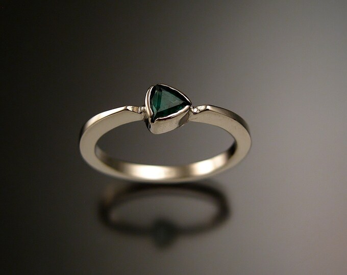 Emerald stackable  triangle ring 14k white Gold stacking ring Made to order in your size