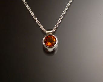 Citrine Necklace Sterling Silver Bezel set natural Topaz substitute gemstone on 18 inch French Rope chain