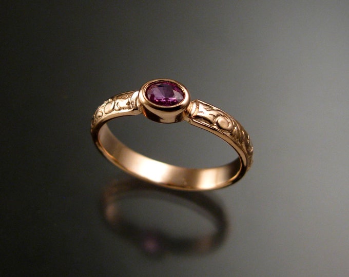 Pink Sapphire ring 14k Rose Gold Pink Diamond substitute with bezel set stone made to order in your size