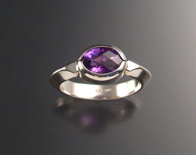 Amethyst ring Sterling silver checkerboard cut stone made to order on your size