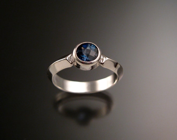 London Blue Topaz 14k White Gold  handmade triangular band ring with bezel set stone stacking ring made to order in your size