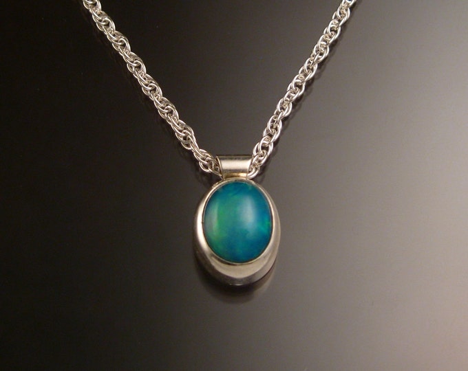 Blue Ethiopian Opal necklace Sterling Silver large stone Natural solid Opal