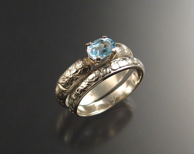 Blue Topaz wedding set Sterling Silver made to order in your size