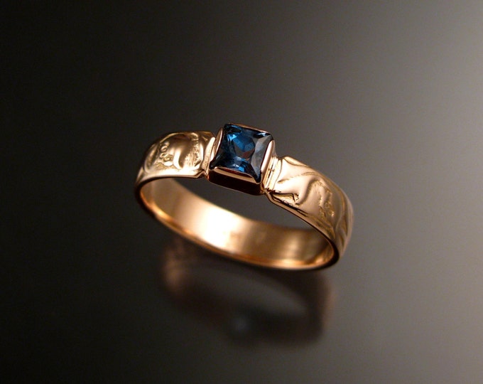 Aquamarine Wedding ring 14k rose Gold Victorian flower and vine pattern ring made to order in your size