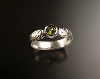Peridot Ring Sterling silver Victorian Vine pattern band Ring made to order in your size