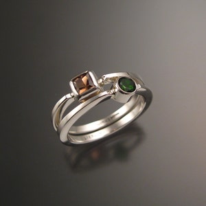 Stackable Mothers Birthstone ring set of Two Sterling silver premium birthstone rings Made to order in your size