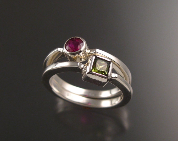 Stackable Mothers Birthstone ring set of Two Sterling silver premium birthstone rings made to order in your size