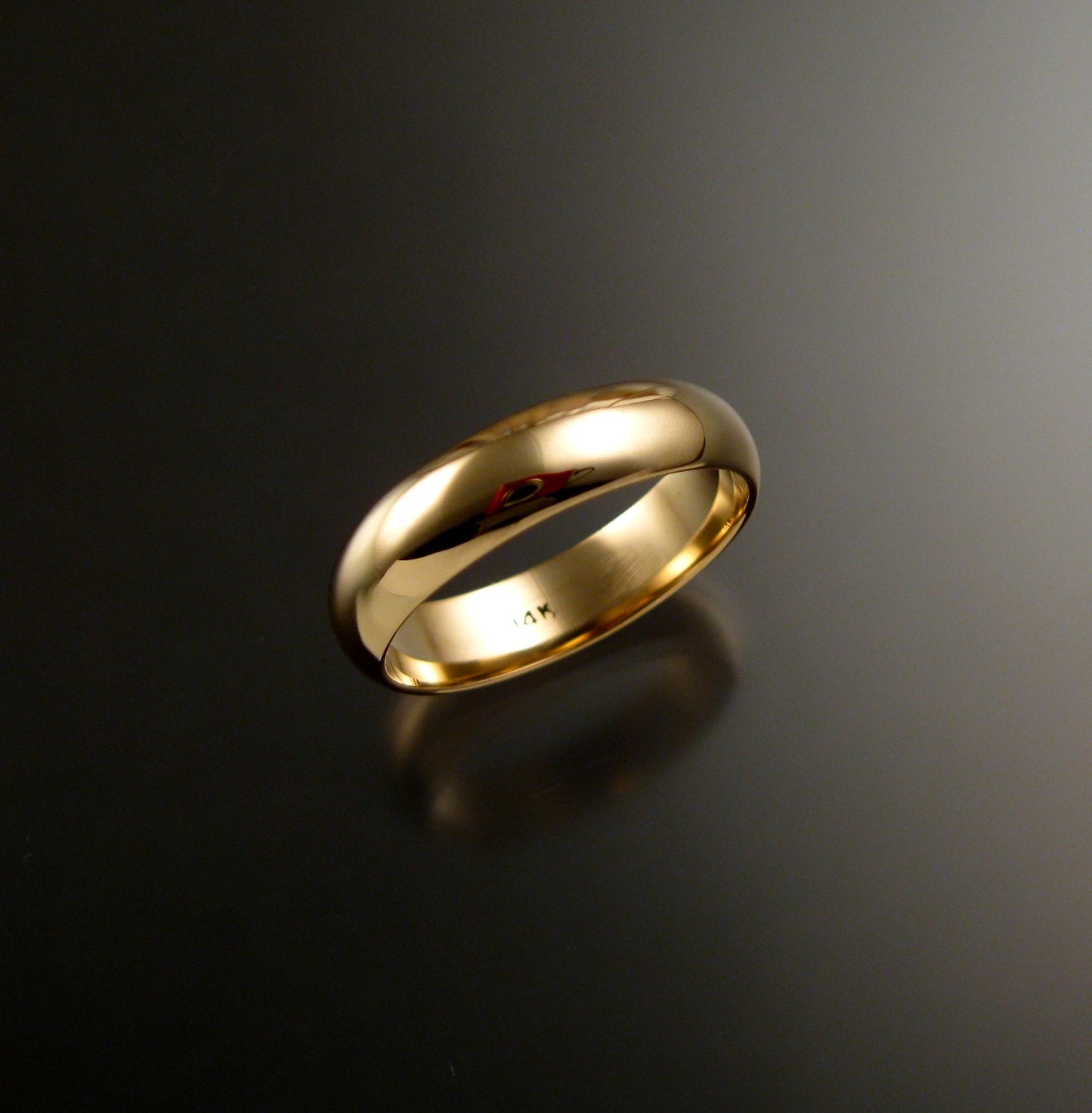 Yellow Gold Wedding band 1.5mm x 5mm 14k low dome