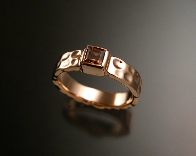 Honey Zircon 4mm square Moonscape ring handcrafted in 14k Rose Gold Chocolate Diamond substitute ring made to order in your size