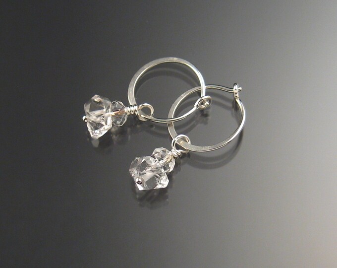 Natural Quartz Crystal Birthstone Hoop Earrings April birthstone white crystal Hoops in Sterling silver