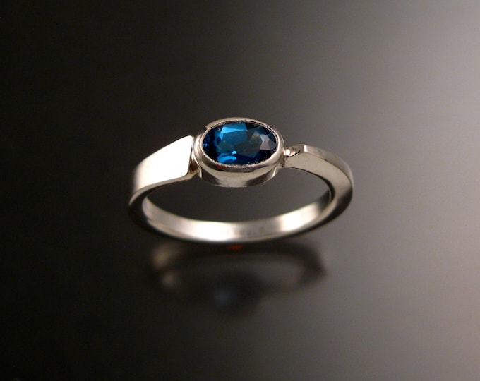 London Blue Topaz stackable Ring Sterling Silver Asymmetrical ring Hand crafted in your size