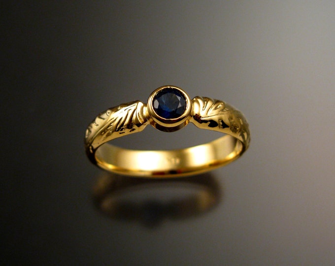 Sapphire Wedding ring 14k Yellow Gold Natural Cornflower blue Sapphire Victorian floral pattern ring made to order in your size