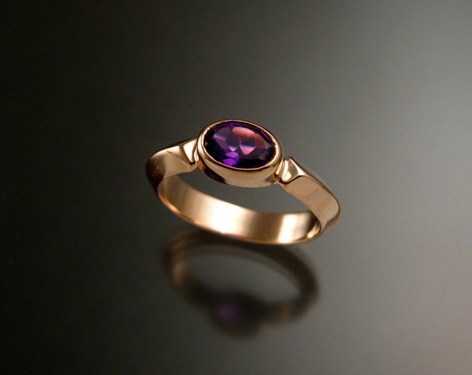 Amethyst 14k Rose Gold triangular band ring with bezel set east west stone ring handmade to order in your size