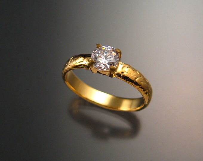 White Zircon Wedding ring 14k Yellow Gold Diamond substitute ring made to order in your size